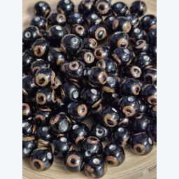 Glasperlen rund, schwarz mit goldenem Ring