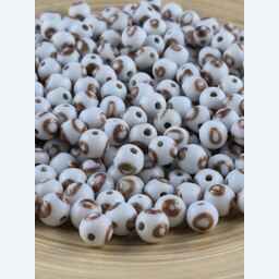 Glasperlen rund, weiss mit goldenem Ring