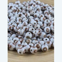 Glasperlen rund, weiss mit goldenem Ring